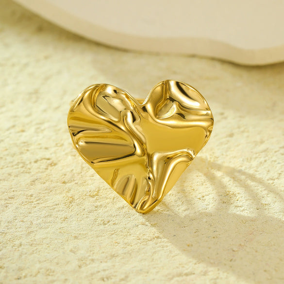 Titanium Steel Heart Pleated Ring Electroplated Love Styling Women's Accessories