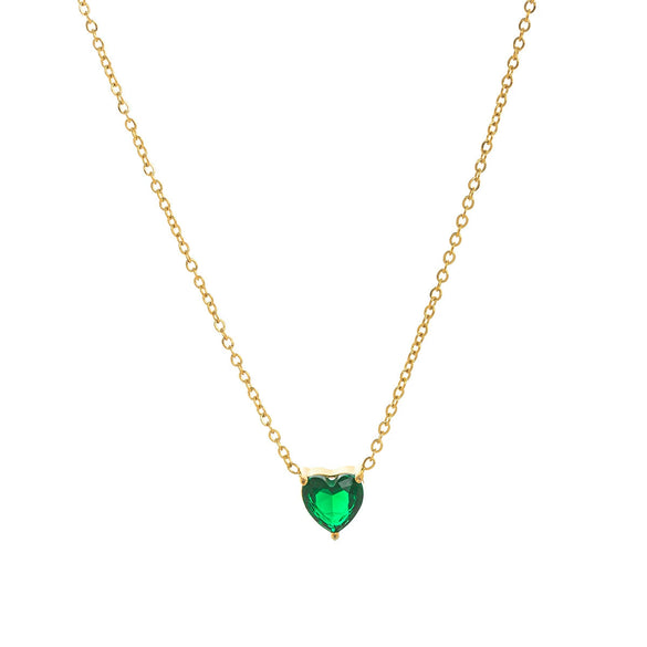 Titanium Steel Heart Shape Birthstone Pendant Necklace Electroplated O Word Chain Unisex