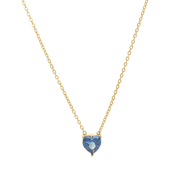 Titanium Steel Heart Shape Birthstone Pendant Necklace Electroplated O Word Chain Unisex