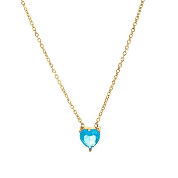 Titanium Steel Heart Shape Birthstone Pendant Necklace Electroplated O Word Chain Unisex
