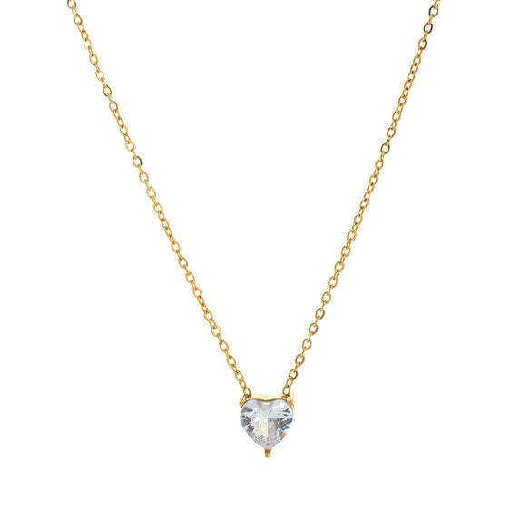 Titanium Steel Heart Shape Birthstone Pendant Necklace Electroplated O Word Chain Unisex