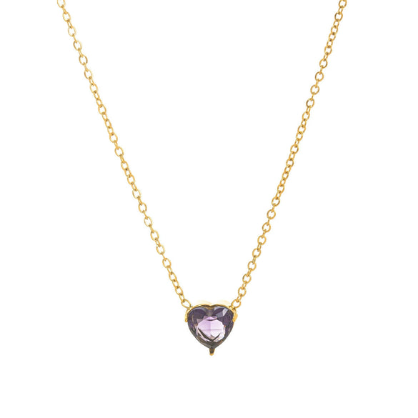 Titanium Steel Heart Shape Birthstone Pendant Necklace Electroplated O Word Chain Unisex