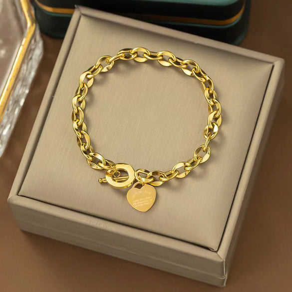 Titanium Steel Heart Shape Electroplated Women's Jewelry Bracelet With Zircon And Pearl