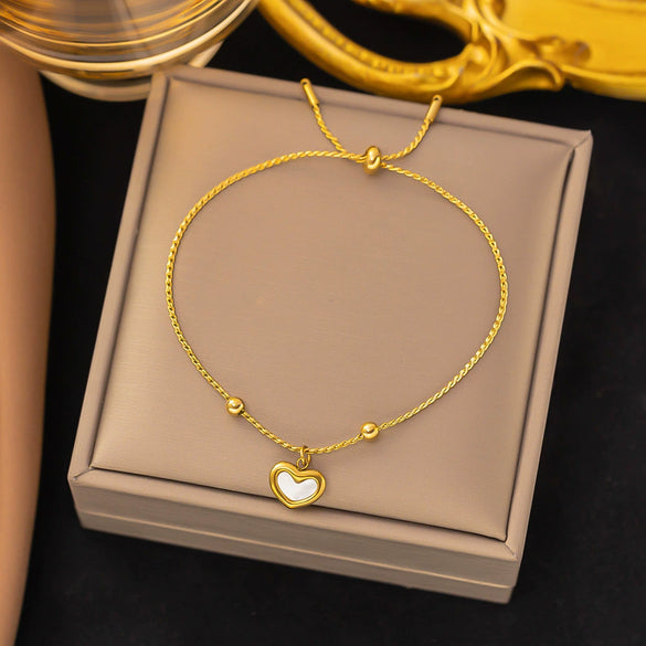 Titanium Steel Heart Shape Electroplated Women's Jewelry Bracelet With Zircon And Pearl