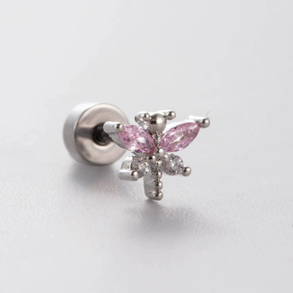 Titanium Steel Heart Shape Pink Zircon Ear Nail Sweet Style Earrings