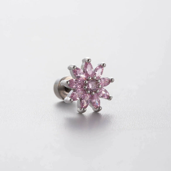 Titanium Steel Heart Shape Pink Zircon Ear Nail Sweet Style Earrings