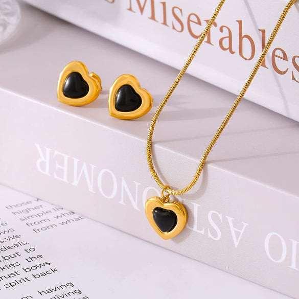 Titanium Steel Heart Shape Retro Minimalist Electroplated Necklace And Earrings For Women