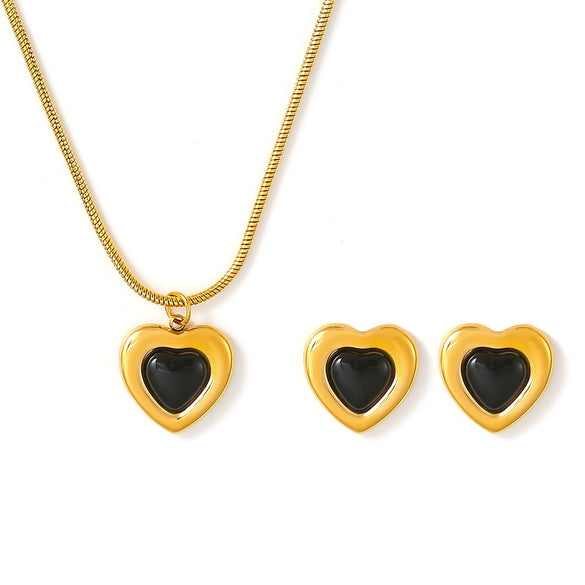 Titanium Steel Heart Shape Retro Minimalist Women's Necklace And Earrings Set With Electroplating