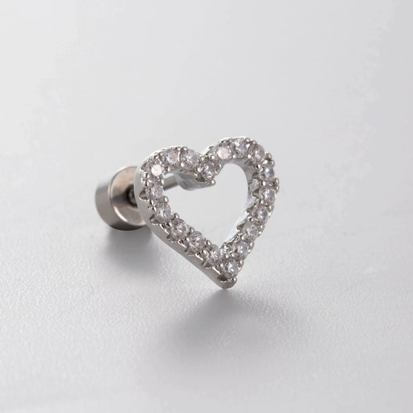 Titanium Steel Heart Shape Sweet Style Zirconia Earrings For Women