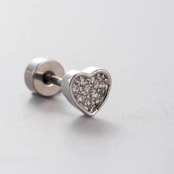 Titanium Steel Heart Shape Sweet Style Zirconia Earrings For Women