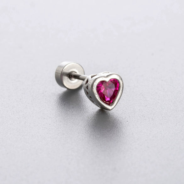 Titanium Steel Heart Shape Zircon Earrings For Women With Fresh Style