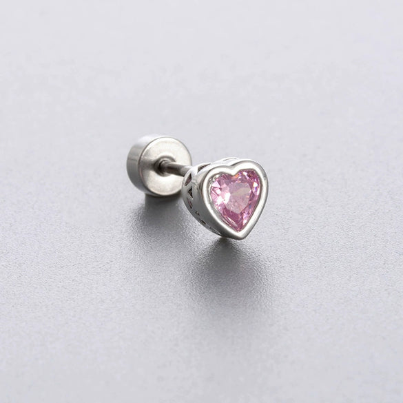 Titanium Steel Heart Shape Zircon Earrings For Women With Fresh Style