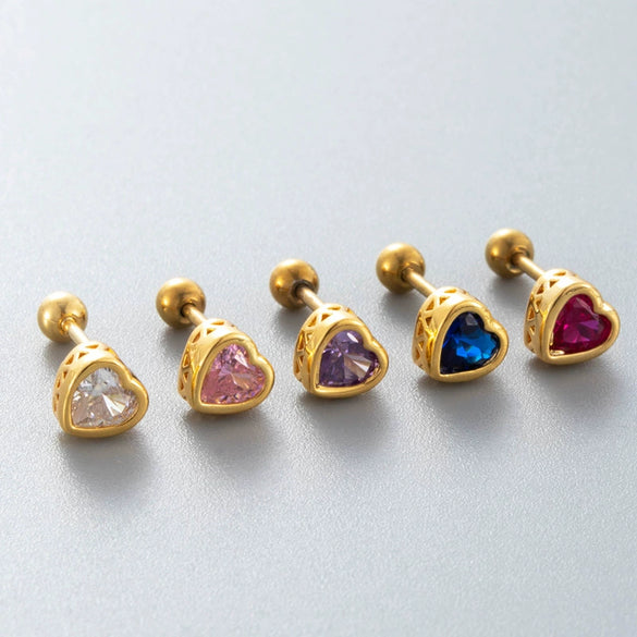 Titanium Steel Heart Shaped Inlaid Zircon Women's Piercing Earrings With Small Fresh Style