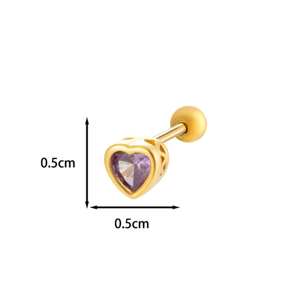 Titanium Steel Heart Shaped Inlaid Zircon Women's Piercing Earrings With Small Fresh Style