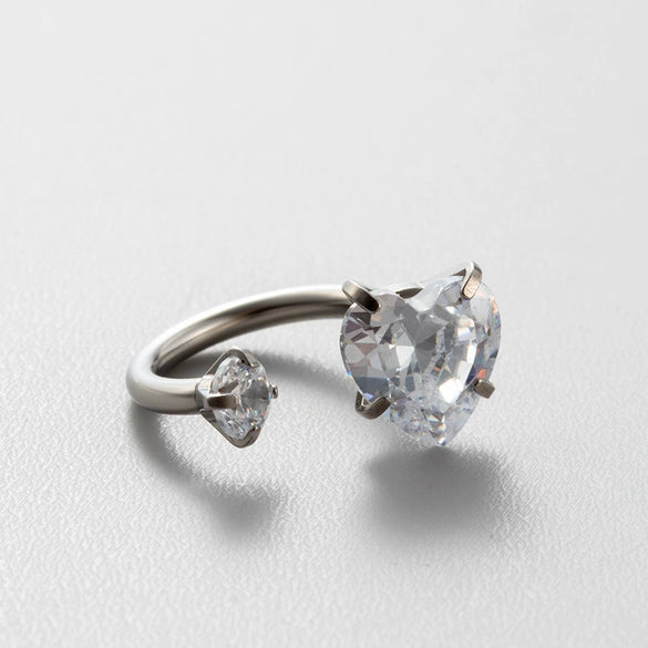 Titanium Steel Heart Shaped Inlaid Zircon Women's Ring Ear Nail