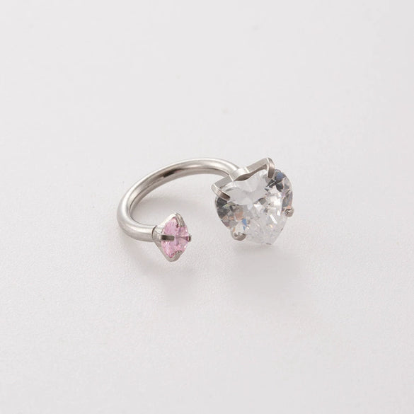 Titanium Steel Heart Shaped Inlaid Zircon Women's Ring Ear Nail