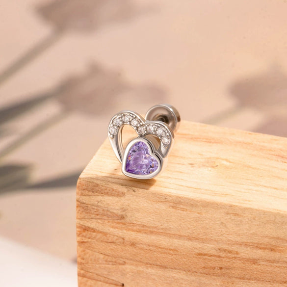 Titanium Steel Heart Shaped Zircon Earrings With Double Head Screw For Unisex Fashion Style
