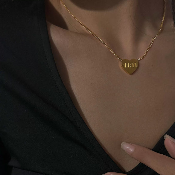 Titanium Steel Heart Stackable Necklace With Letters Numbers Text Electroplating
