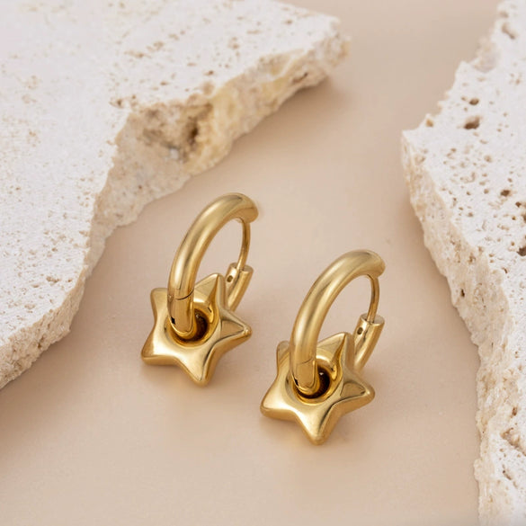 Titanium Steel Heart Star Pattern Goldplated Earrings For Women