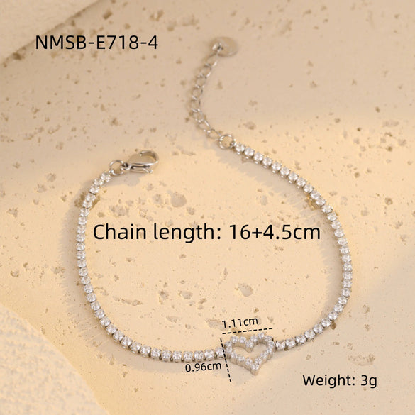 Titanium Steel Heart Zircon Bracelet Couple's Style 18K Gold Plated Electroplated