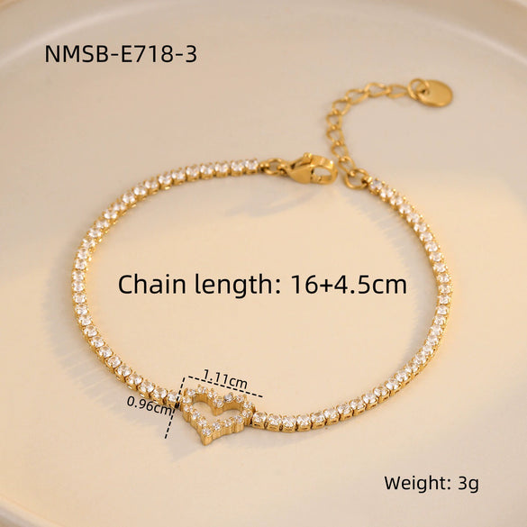 Titanium Steel Heart Zircon Bracelet Couple's Style 18K Gold Plated Electroplated
