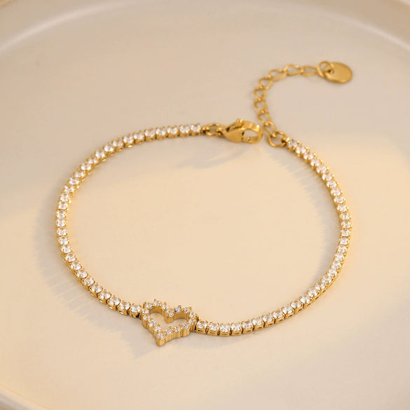 Titanium Steel Heart Zircon Bracelet Couple's Style 18K Gold Plated Electroplated
