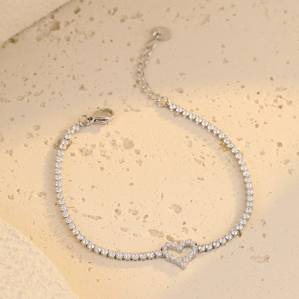 Titanium Steel Heart Zircon Bracelet Couple's Style 18K Gold Plated Electroplated