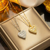 Titanium Steel Heart Zircon Inlaid Gold Pendant Necklace For Women Light Luxury Geometric Style Water Wave Chain