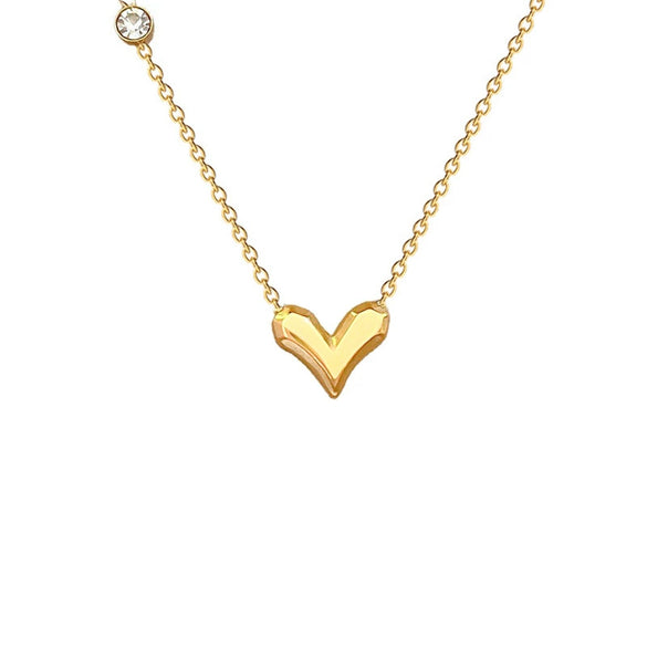 Titanium Steel Heart Zircon Normcore Style Electroplated Necklace With Geometric Pattern For Unisex