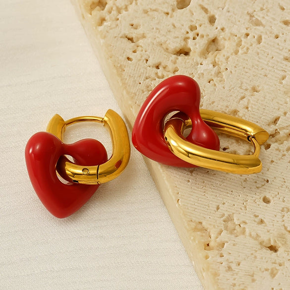 Titanium Steel Heartshaped Geometric Fashion Women's Earrings With Electroplating
