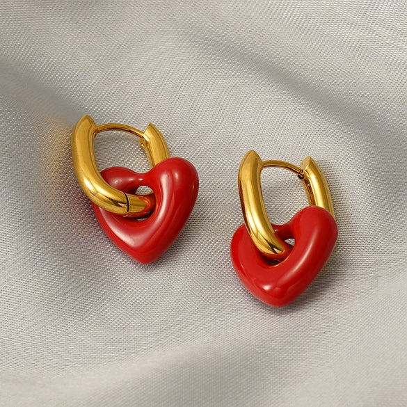 Titanium Steel Heartshaped Geometric Fashion Women's Earrings With Electroplating