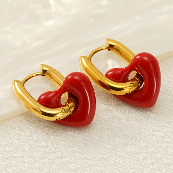 Titanium Steel Heartshaped Geometric Fashion Women's Earrings With Electroplating