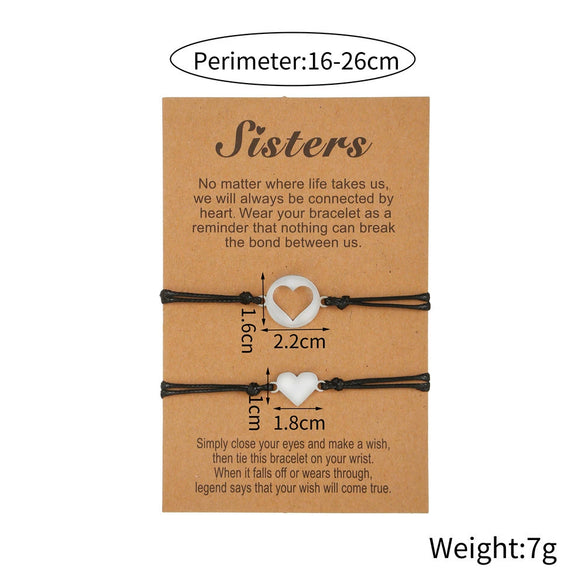 Titanium Steel Heartshaped Geometry Style Adjustable Unisex Bracelet 2Piece Set