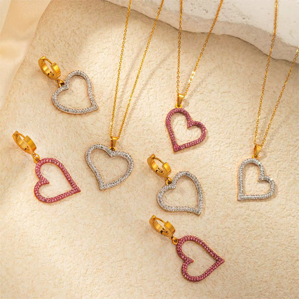 Titanium Steel Heartshaped Jewelry Twopiece Set With Electroplating For Women