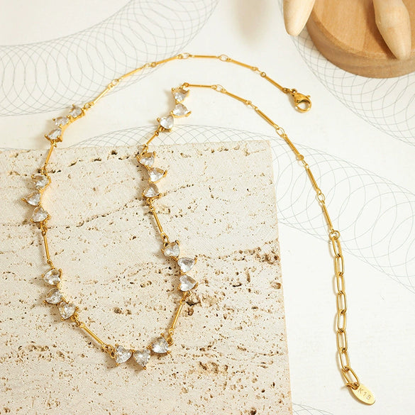 Titanium Steel Heartshaped Zircon Branch Artistic Pendant Necklace For Women