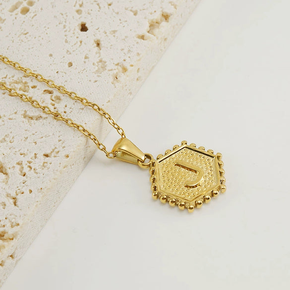 316L Stainless Steel Hexagonal Letter Pendant Necklace For Women With Electroplating And Ochain