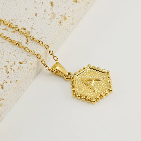 316L Stainless Steel Hexagonal Letter Pendant Necklace For Women With Electroplating And Ochain