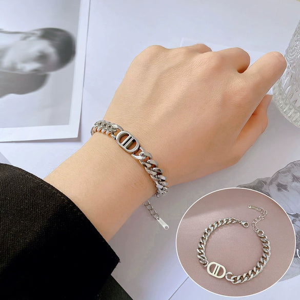 Titanium Steel Hip Hop Bracelet With Gold Inlaid Constellation Cartoon Style