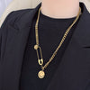 Titanium Steel Hiphop Necklace With Smiley Pin Pendant Geometric Design Electroplated For Men And Women