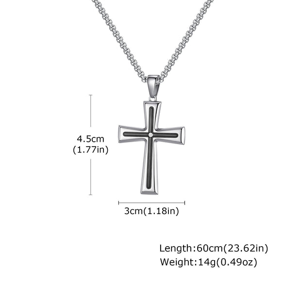 Titanium Steel Hiphop Stylish Geometric Micropaved Cross Pendant Necklace