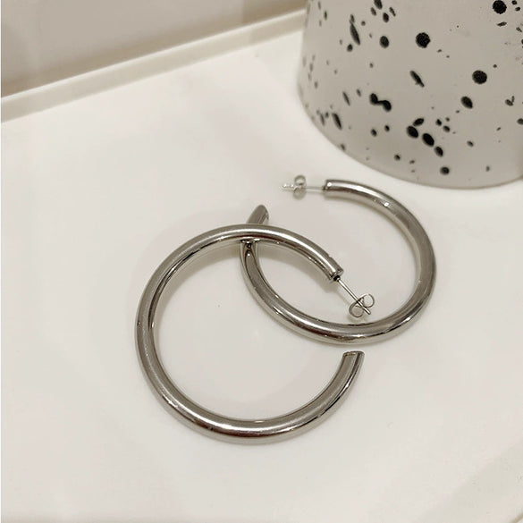 Titanium Steel Hollow Circle Geometric Inlaid With Gold Minimalist Earrings