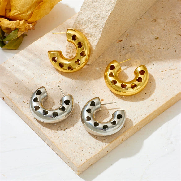 Titanium Steel Hollow Earrings With Cartoon And Geometric Style Vacuum Plating In Furnace Unisex