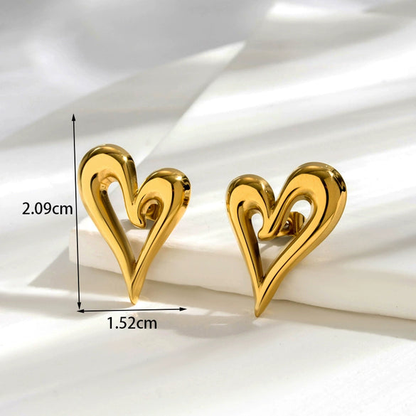 Titanium Steel Hollow Heart Shaped Light Luxury Style Ear Jewelry With Letters Numbers Text Pattern And Electroplating Design