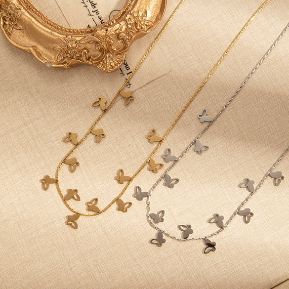 Titanium Steel Hollow Leaf Love Star Necklace For Women With Electroplating Design