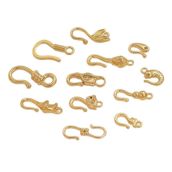 Titanium Steel Hook Buckles Jewelry Connecting Buckles For Bracelets Necklaces Handmade Diy Accessories With Totem Pattern Electroplated
