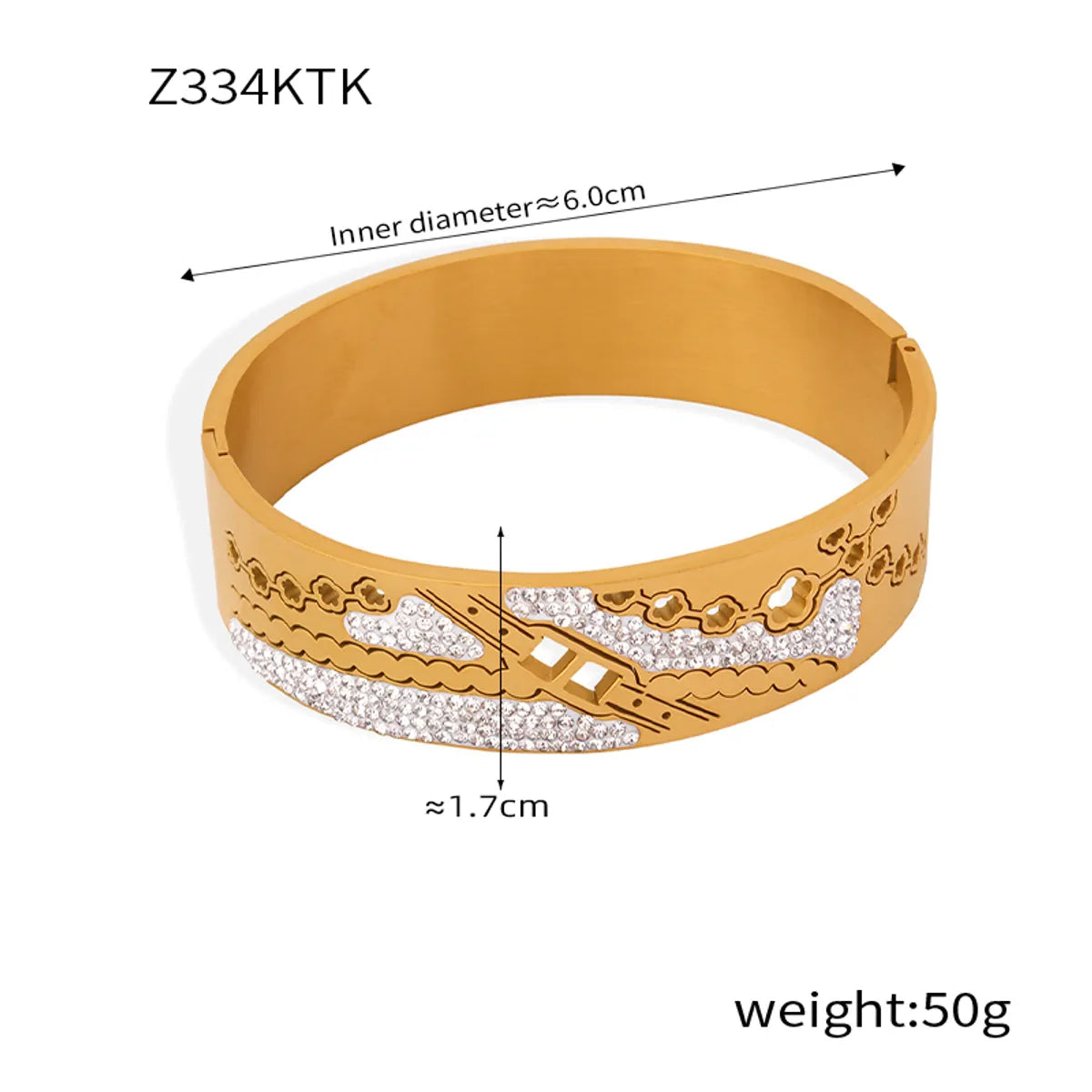 Titanium Steel Ig Style Flower Chains Print Plating Hollow Out Inlay Rhinestones Bangle