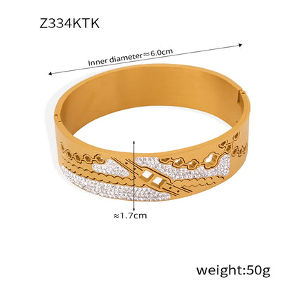 Titanium Steel Ig Style Flower Chains Print Plating Hollow Out Inlay Rhinestones Bangle