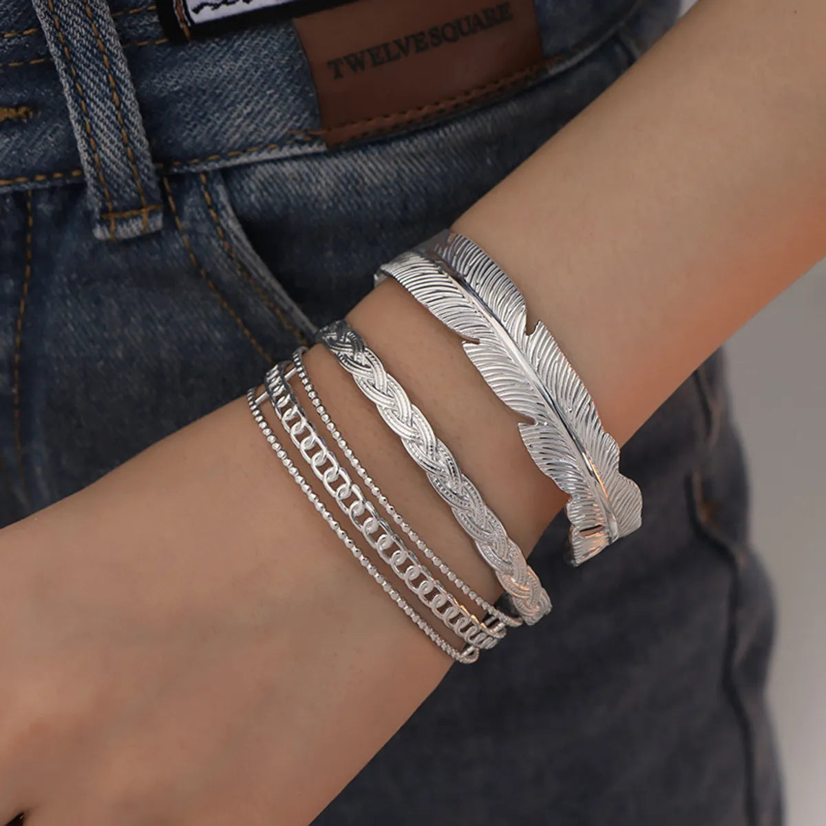 Titanium Steel IG Style Geometric Plating Bangle