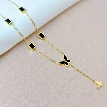 Titanium Steel IG Style Korean Style Plating Inlay Square Butterfly Zircon Pendant Necklace