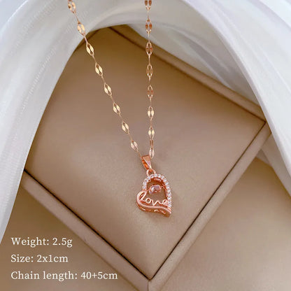 Wholesale Jewelry IG Style Love Heart Shape Titanium Steel Artificial Gemstones Hollow Out Inlay Pendant Necklace